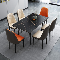 Light luxury Nordic marble rock slab dining table rectangular table top high-end modern minimalist surface small apartment bright metal