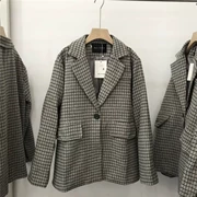 Áo len ngắn houndstooth ngắn nữ 2018 mùa thu mới retro len len phù hợp với áo khoác thủy triều