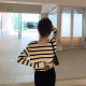 bigyu spring and autumn design sense large lapel ~ all-match slim retro striped sweater women's long-sleeved pullover sweater