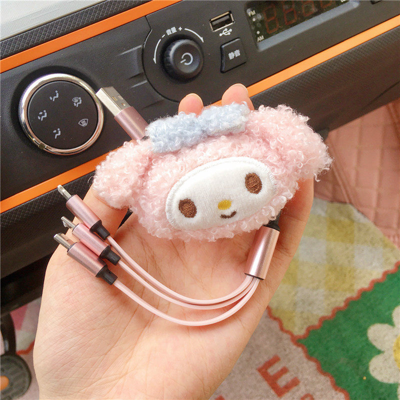 Wuling Hongguang mini cartoon car data cable three-in-one drag three charging cable miniev universal Apple Android