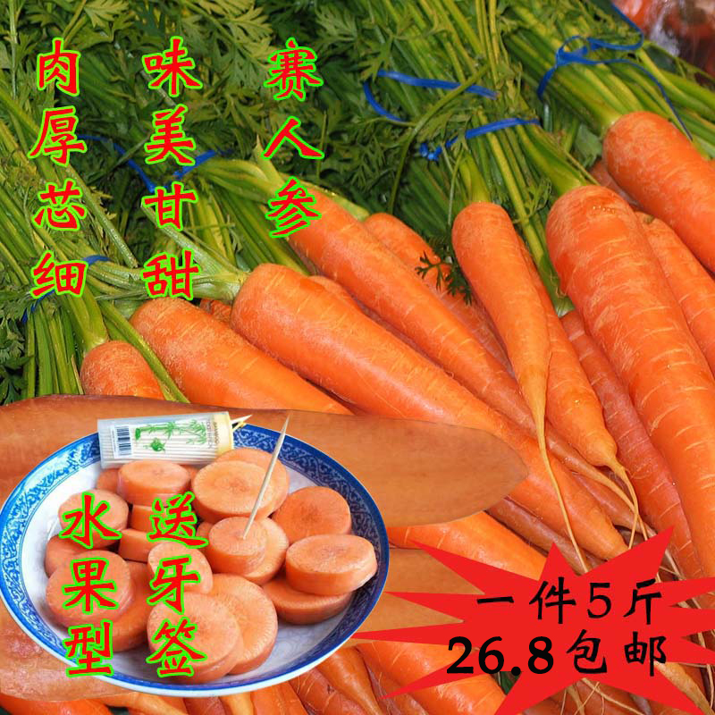 Small red carrots are grown by the farm this year and freshly dug fresh carrots are removed with mud and eaten raw with juice and ginseng