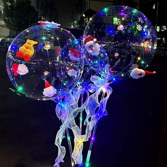 网新款红发光圣诞波波球带灯气球节日礼物气氛装扮道具夜市摆地摊