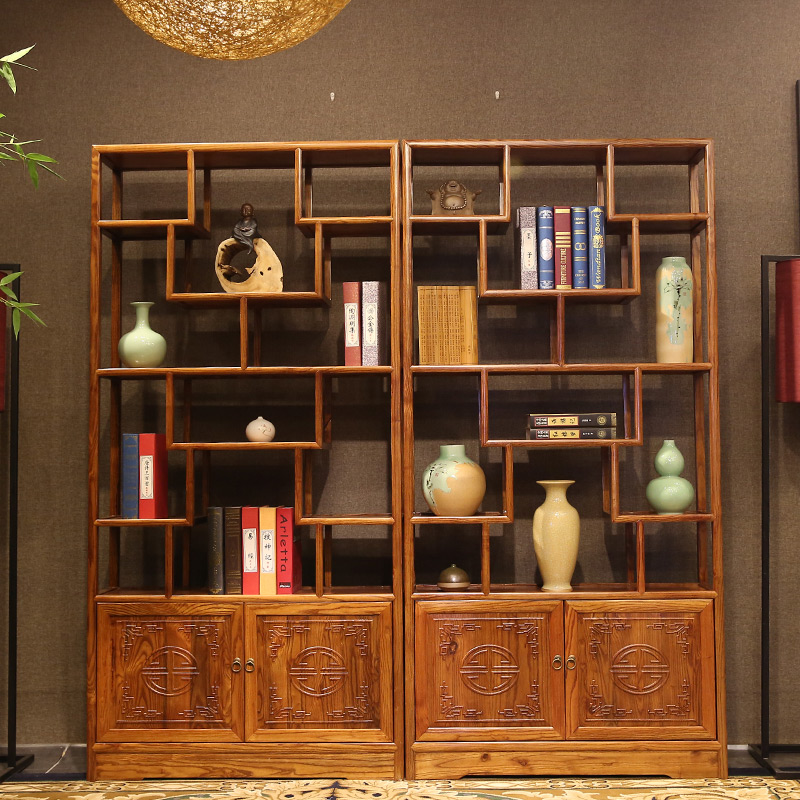 Pleasant Family Bogu Frame Solid Wood Bookshelf South Elm Wood Multi Treasure Cabinet Containing Cabinet Bookcase Bookcase Shelves Landing Cabinet Dual-use