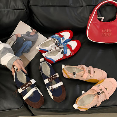 miu series De Xun shoes 2025 New style Mary Jane Shoes, women's ballet shoes, niche, ugly and cute soft-soled Velcro single shoes