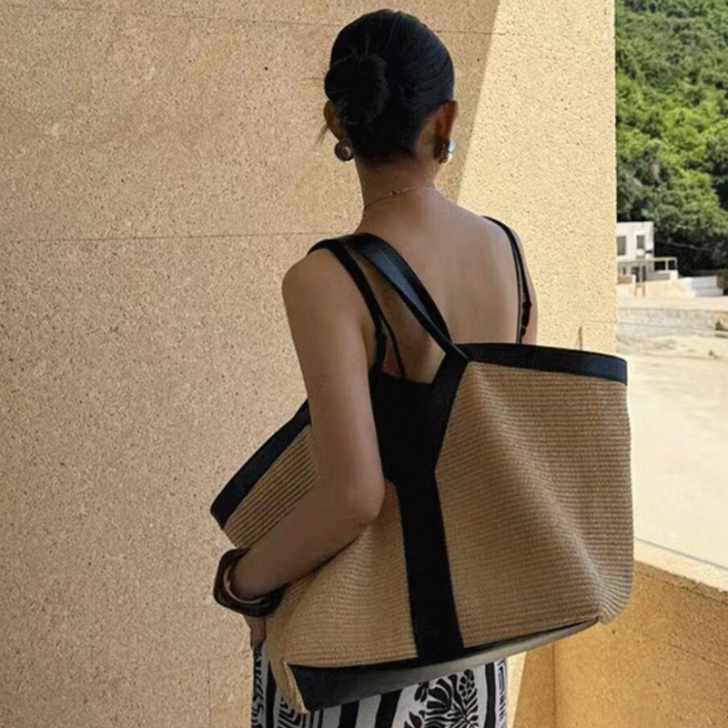 2026 New Super Large Capacity Old Money Style Straw Bag Women's Raffia Tote Bag Travel Vacation Bag