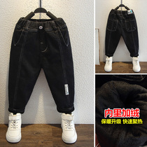 Boy pants plus velvet thickened autumn and winter clothes 2021 new children handsome pants little boy baby Korean version of the Tide brand