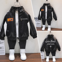 Boy leather clothing 2021 new small childrens foreign spring autumn coat childrens baby Autumn clothing Korean coat trend