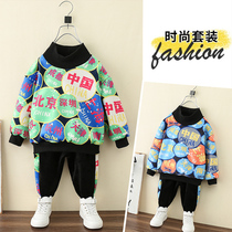 Boys plus velvet sweater suit autumn and winter 2021 new childrens western style half turtleneck two-piece zhong xiao tong Korean tide
