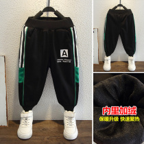 Boys sports pants plus velvet thickened autumn and winter clothes 2021 new small children Foreign style pants Children Baby Korean tide