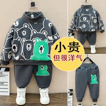 Boy plus velvet suit set 2021 New Autumn Winter children handsome two-piece set small children fashionable tide