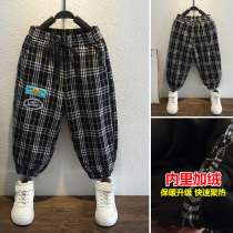 Boys pants plus velvet thickened autumn and winter clothes 2021 new children Foreign style casual pants small children baby handsome tide