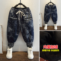 Boys jeans plus velvet thickened 2021 new autumn winter clothes children Foreign style pants small children Net red Korean tide