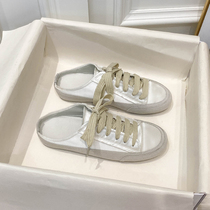 Spanish small crowddesign shoes silk satin real silk semi-towing a foot pedal sloth shoes dirty shoes womens summer 100 hitch a little white shoe