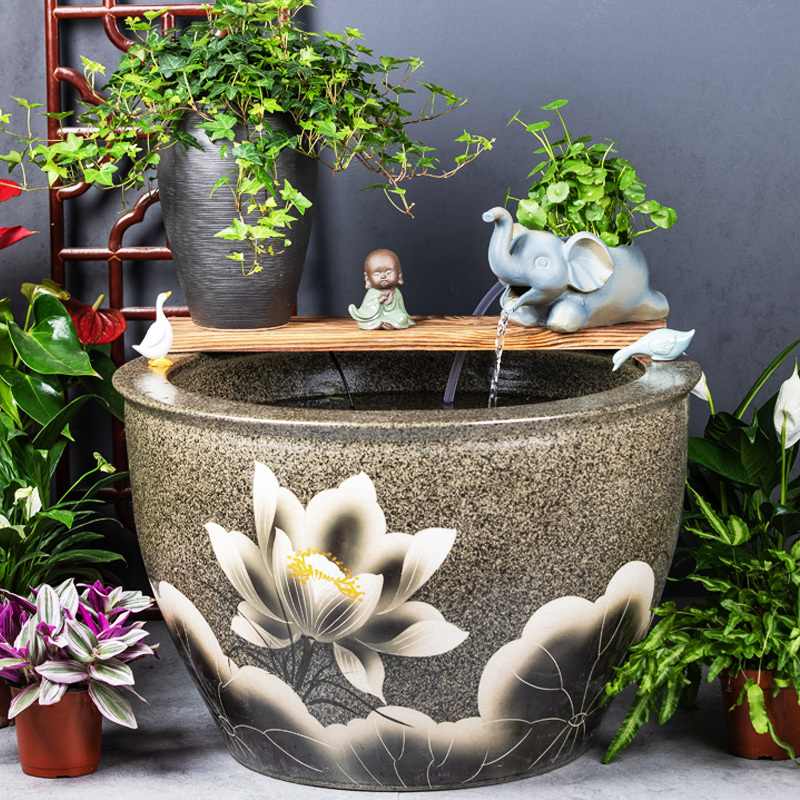 Large Ceramic Tank, Traditional Fish Tank, Living Room Balcony Goldfish Tank, Ceramic Pot with Circulating Water, Landscape Decoration, Traditional Style Water Tank Large Ceramic Tank, Traditional Fish Tank, Living Room Balcony Goldfish Tank, Ceramic Pot with Circulating Water, Landscape Decoration, Traditional Style Water Tank