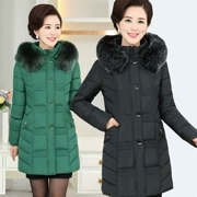 Áo khoác lông cho nữ trung niên cotton mới cỡ lớn xuống áo khoác cotton dày áo khoác cotton dài