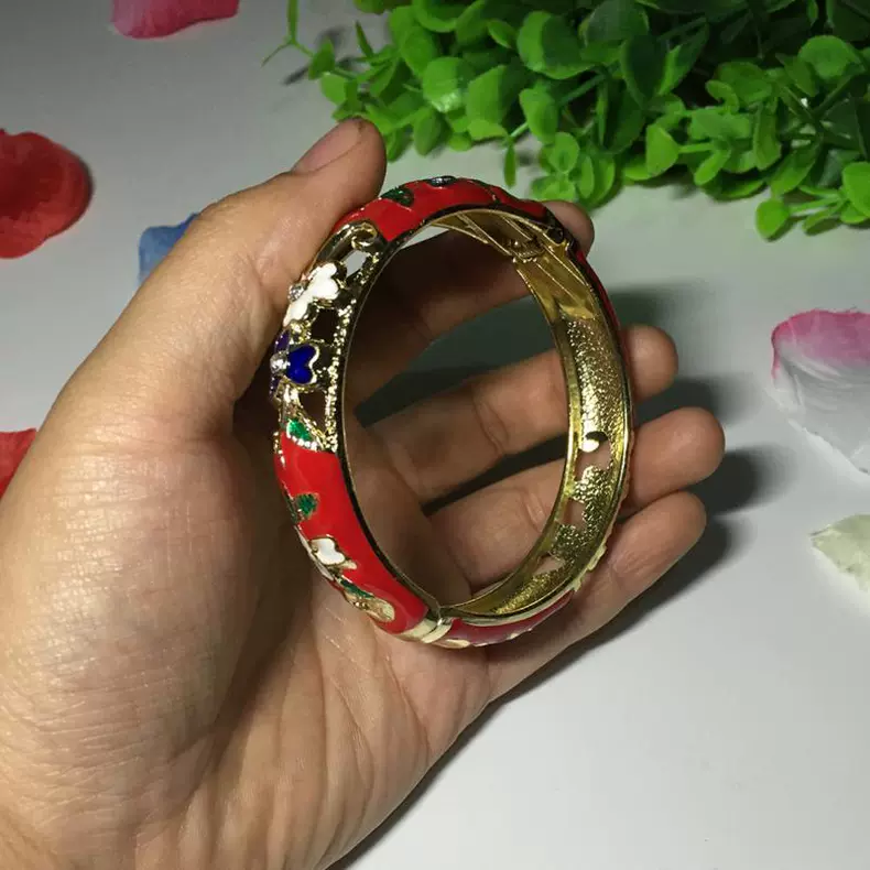 Old Bắc Kinh cloisonne vòng đeo tay nữ phong cách quốc gia thời trang Hàn Quốc mạ vàng wide bracelet trang sức đồ trang sức đồ trang sức rỗng