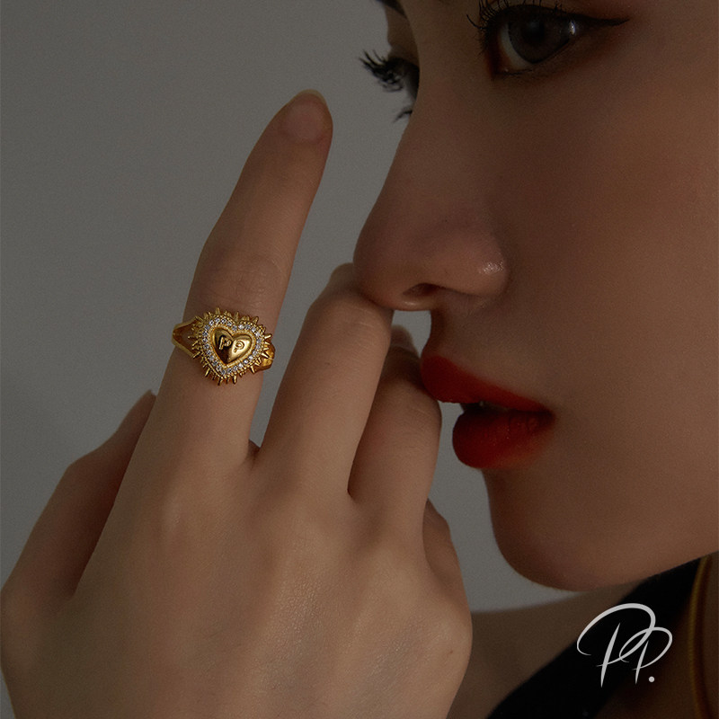 PP jewelry French embossed love open ring female niche design light luxury ring temperament retro index finger ring