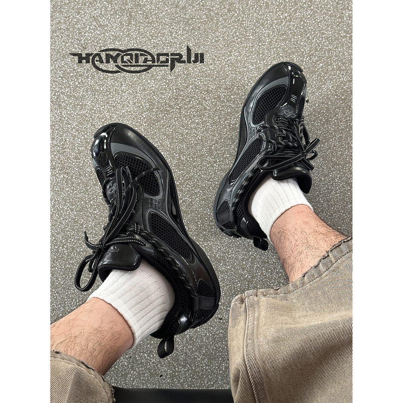 Hanqiao Diary [Fission Series] "Mebu" Mesh Breathable Thin-Soled German Training Shoes, Black Casual Sports Shoes for Commuting