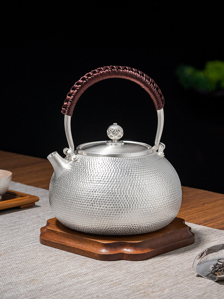 歸銀堂純銀手工燒水壺日本銀器泡茶茶具中式提樑防燙-Taobao-Tmall