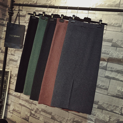 秋冬季针织半身裙长裙开叉一步裙