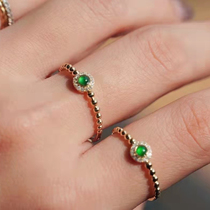 Emerald small egg face ring 18k gold inlay natural diamond female section ice green positive green ice seed hemp flower ring light extravagant
