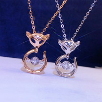 18K Rose Gold Platinum Natural Diamond Hearing-pendant Necklace Lock Bone Chain Small Fox AU750 Girl with little fresh