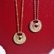 Color gold necklace female rose gold 18k gold diamond group inlaid with red beeper and green lock protective amulet lock bones chain sleeve chain woman