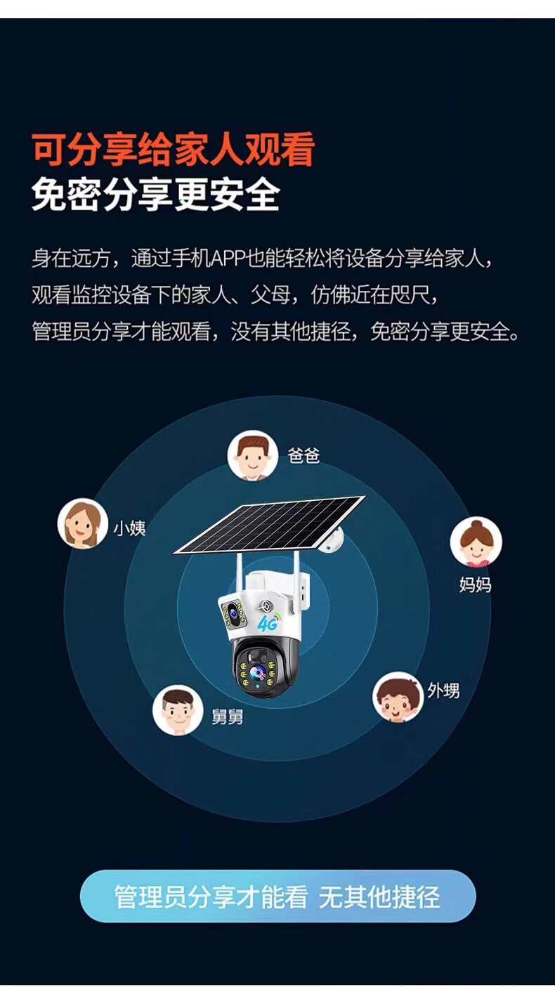 太阳能摄像头360度双镜头200W像素家用室外手机远程监控 V380-APP详情4