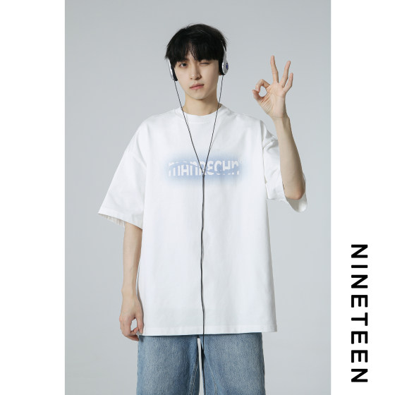 十九秋/2025夏季新款260g潮牌印花学生青少年宽松短袖T恤半袖男生