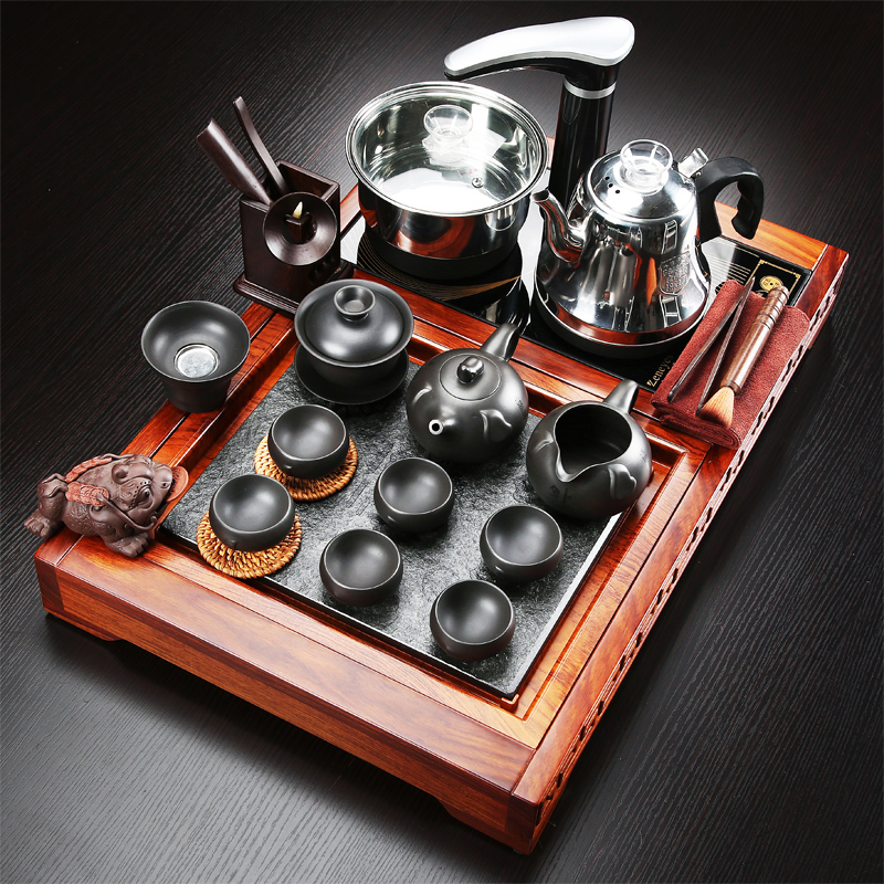 Tea Tea tray was home sitting room of a complete set of violet arenaceous kung fu Tea kettle ebony wood sharply stone Tea tray package