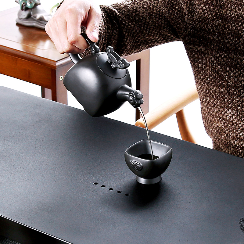 Friend is the whole piece of stone tea tray was sharply tea suit household violet arenaceous kung fu tea set, black gold stone tea tea