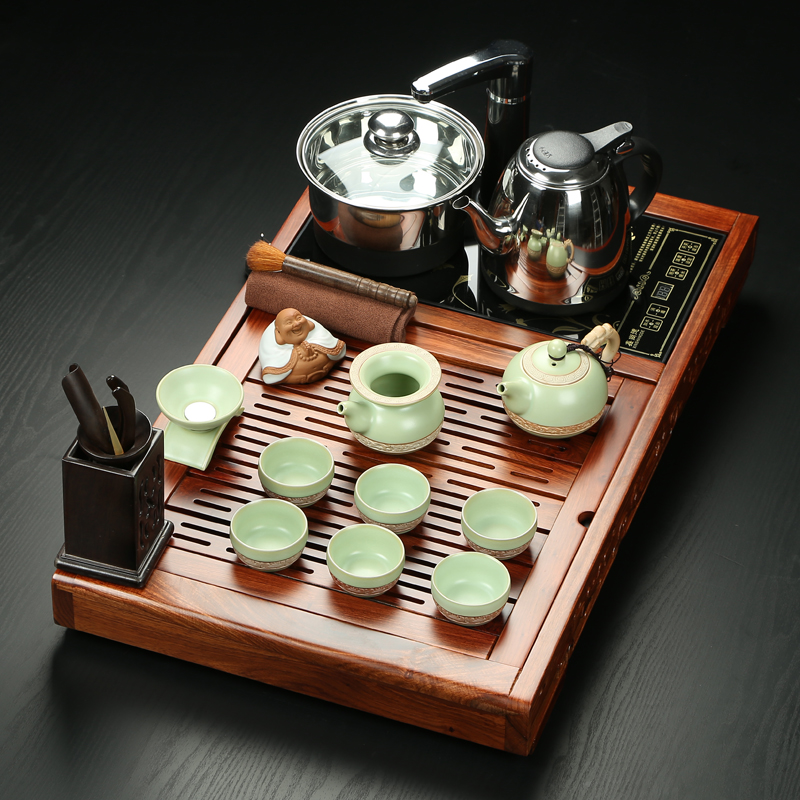 Friend is violet arenaceous kung fu tea tea set home ceramic teapot teacup electric magnetic furnace spend pear wood tea tray