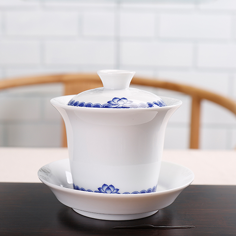Friends commercial turn white porcelain kung fu tea set suit covered bowl of blue and white porcelain cup home six people a complete set of tea set gift boxes