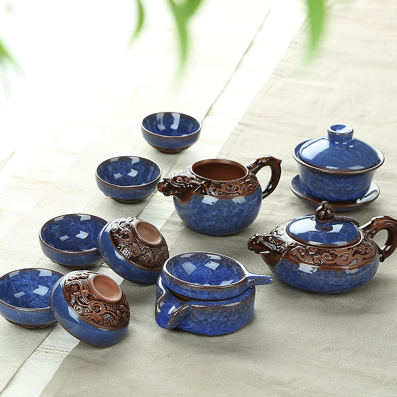 Friend is ice crack glaze tea set suits for relief clay ceramic kung fu tea teapot teacup tea tureen