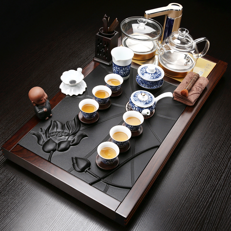 Friend is violet arenaceous kung fu tea set household contracted ceramic cups magnetic electric furnace tea stone solid wood tea tray