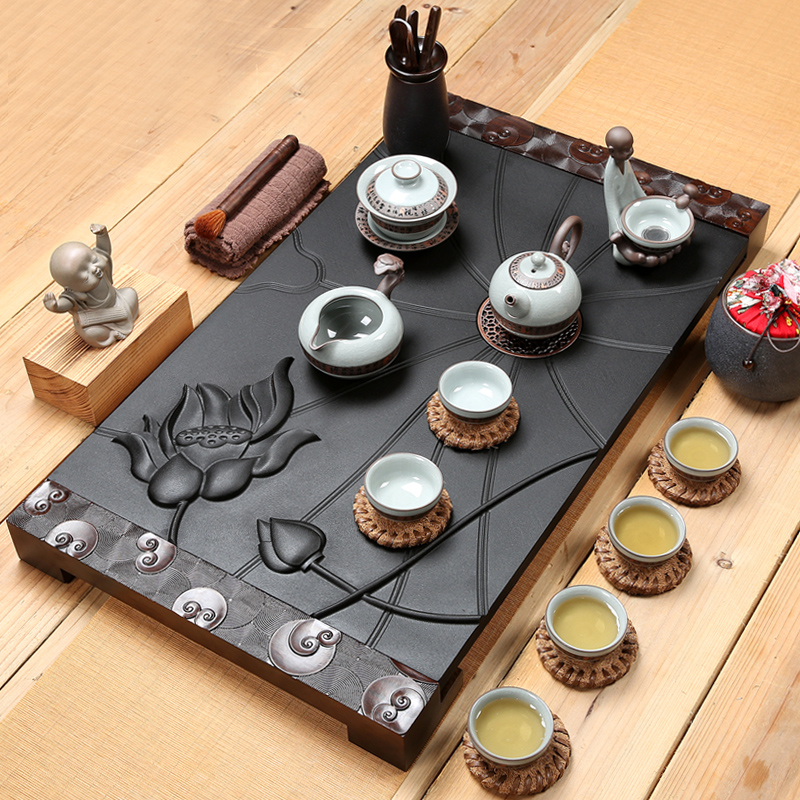 Friend is sharply stone tea set a complete set of violet arenaceous kung fu tea tea tea sea drainage type ebony wood tea table