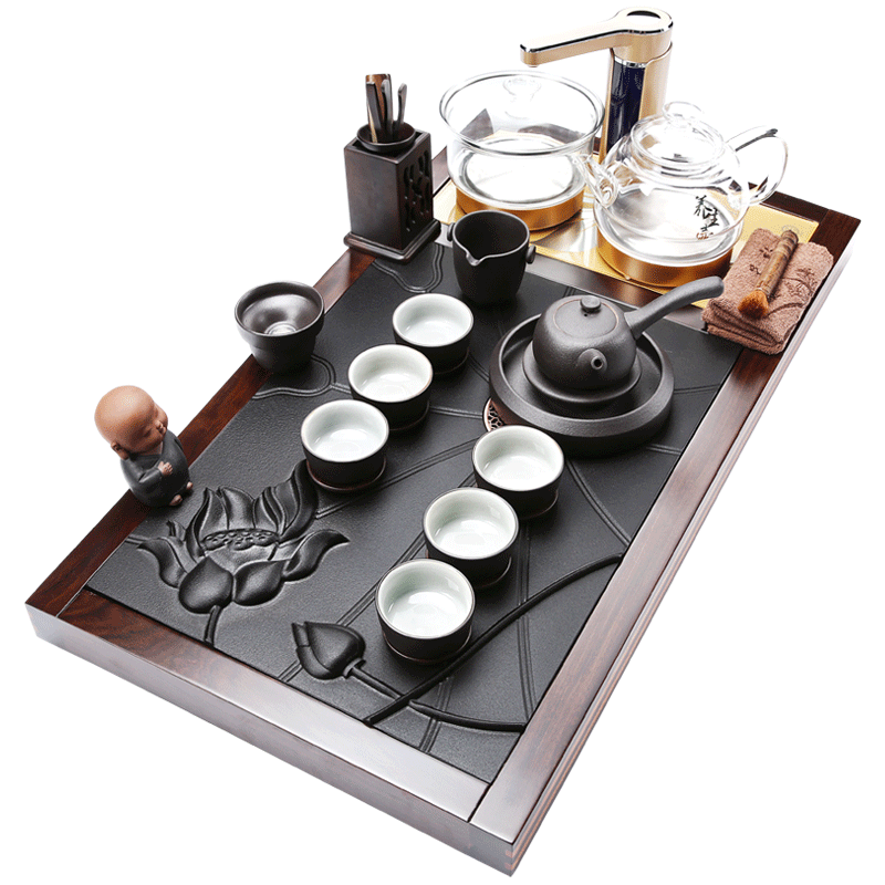 Friend is violet arenaceous kung fu tea set household contracted ceramic cups magnetic electric furnace tea stone solid wood tea tray