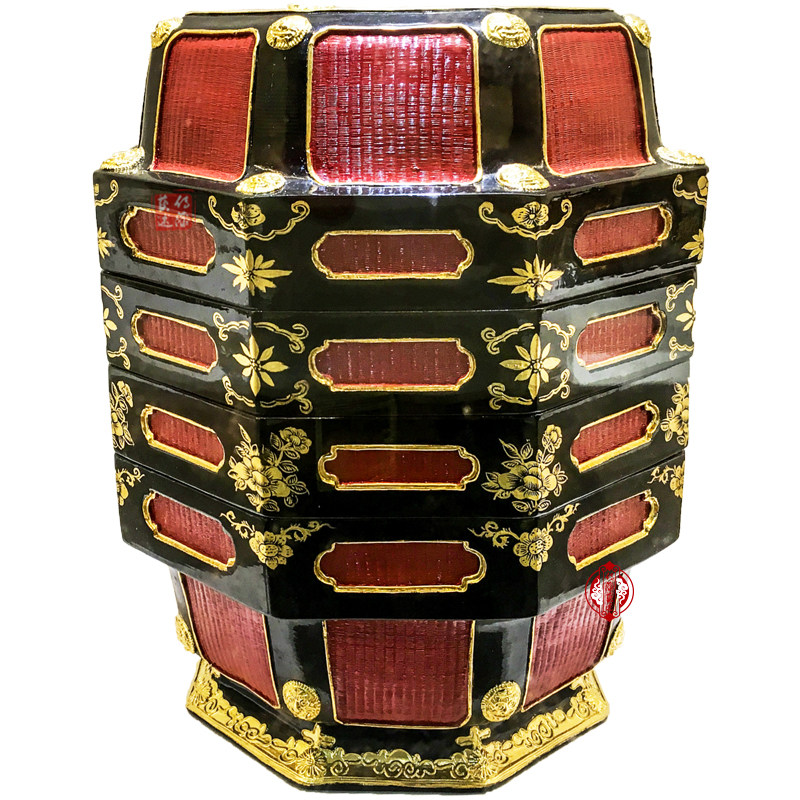 Yongchun lacquer basket pure handicraft dragon and phoenix totem bamboo weaving large lacquer pure gold wedding plate burning incense worship lacquer art collection plate