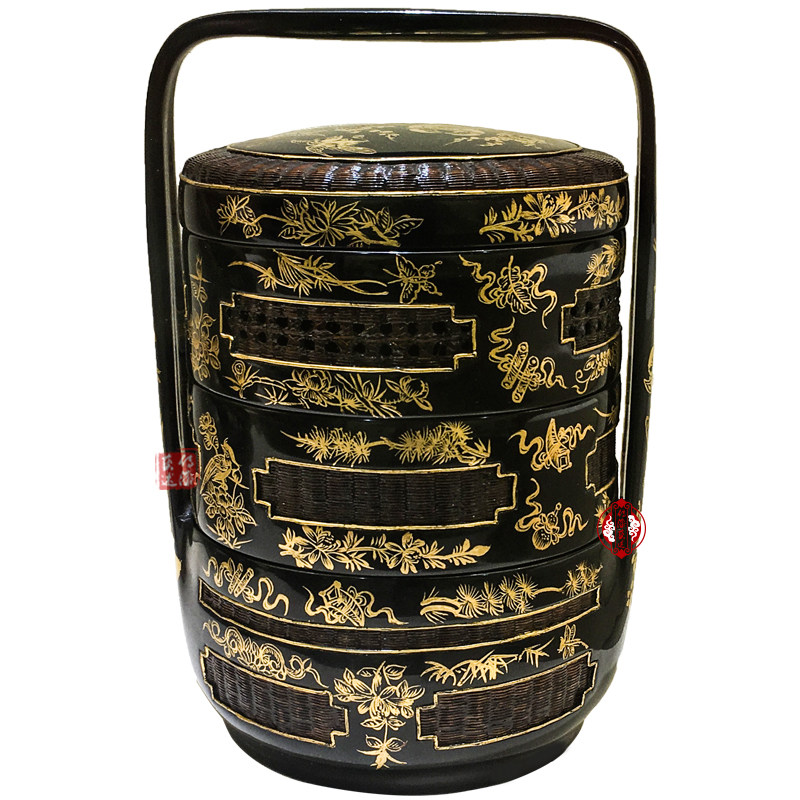Yongchun Lacquer Basket Pure Handicraft Flower and Bird Totem Bamboo Lacquer Pure Gold Wedding Basket Burning Incense Basket Bye Bye Lacquer Art Collection