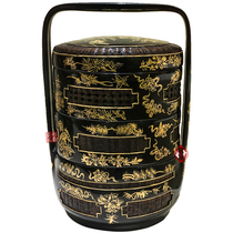 Yongchun lacquer basket pure handicraft flower bird totem bamboo woven with large lacquer pure gold wedding wedding basket burning incense basket Lacquer Art Collection