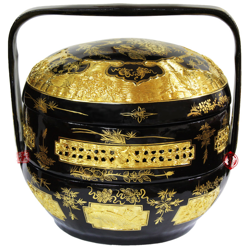 Yongchun Lacquer Basket Pure Handicraft Flower and Bird Totem Bamboo Weaving Large Lacquer Pure Gold Wedding Basket Burning Incense Basket Bye Bye Basket Collection Basket