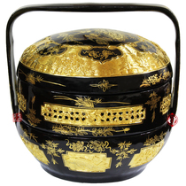 Yongchun lacquer basket pure handicraft flower bird totem bamboo woven with large lacquer pure gold wedding wedding basket burning incense basket bye-bye basket collection basket