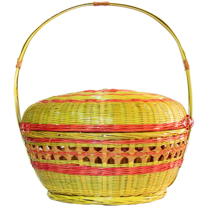 Bamboo Basket Bye Bye Basket Meal Delivery Basket Wedding Dowry Wedding Basket Gift Fruit Basket Bamboo Silk Pure Handmade Bamboo Weaving Craft Gift Decoration