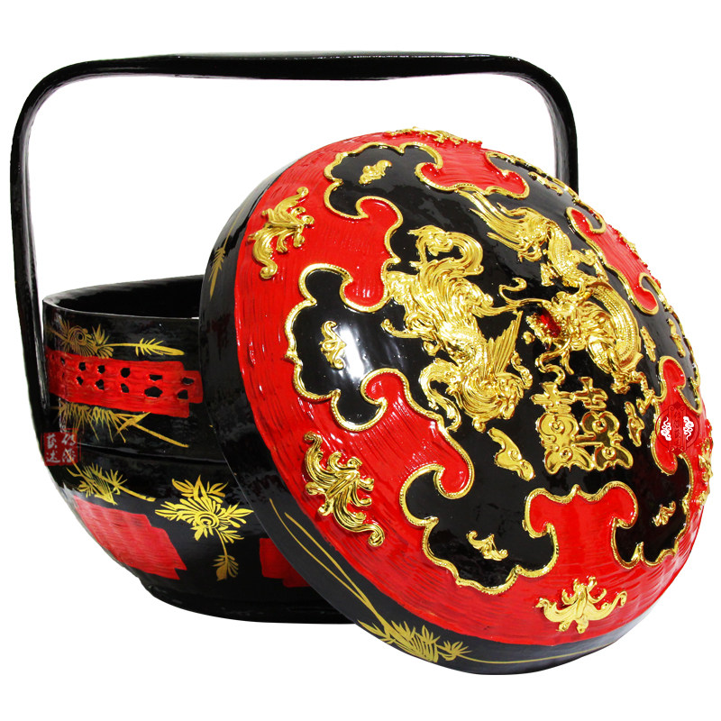 Yongchun lacquer basket folk handicraft line carving dragon and phoenix bamboo weaving large lacquer wedding jewelry basket burning incense basket bye bye basket lacquer art