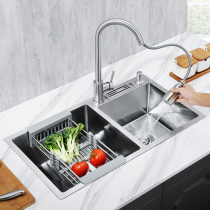 Pure handmade sink thickened 304 stainless steel double tank with inserted tool holder kitchen washing basin dishwashing basin