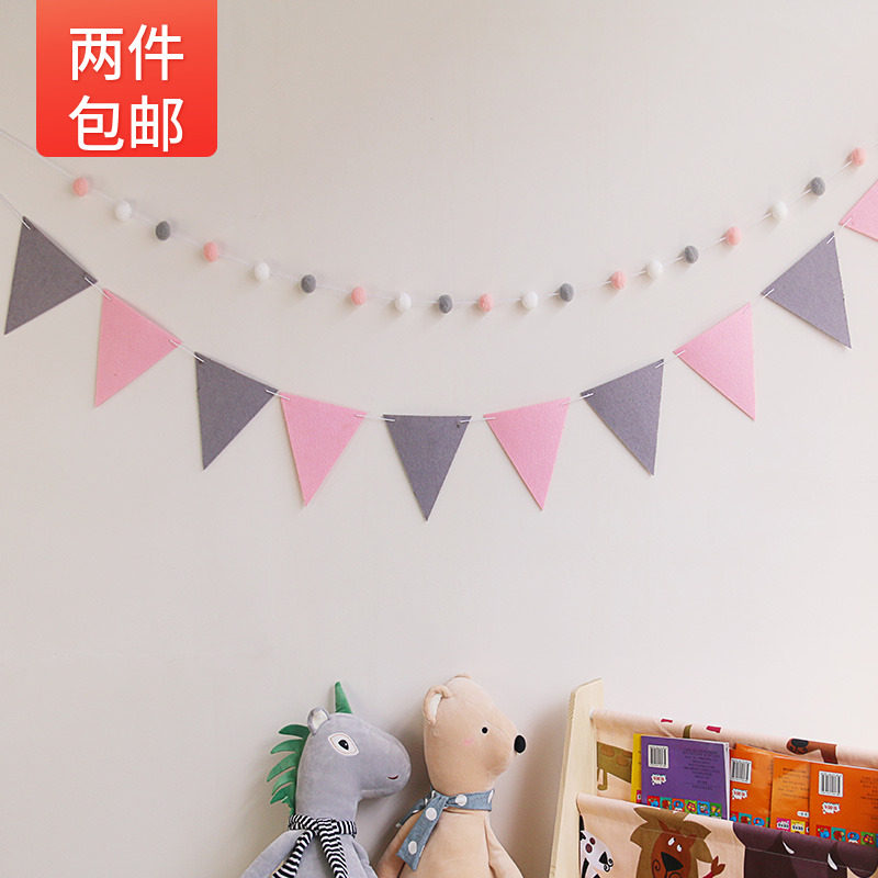 Triangle string flag felt bunting wall decoration Outdoor dress up photography props Birthday party hanging flag DIY pull flower