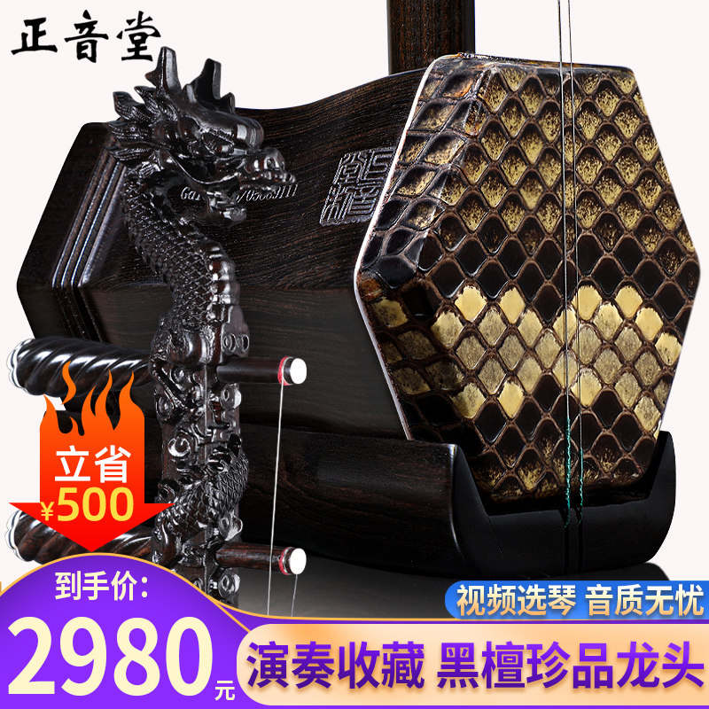 Zhengyintang erhu musical instrument hand-carved dragon head ebony treasures professional performance verification examination collection Suzhou huqin