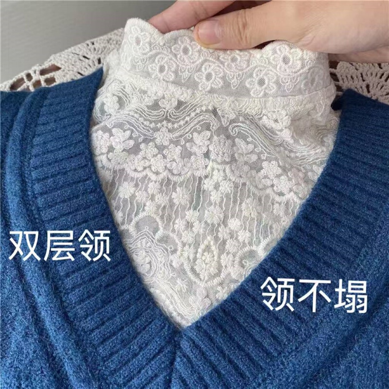 Lace Base Shirt for Women, Mesh Versatile Half-High Collar, New Autumn and Winter Style, High-End and Stylish Inner Wear, Long-Sleeved Beige Top