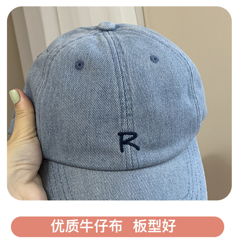 帽子新款春夏时尚R字母牛仔布鸭舌帽女韩版休闲丹宁嘻哈潮棒球帽-阿里巴巴