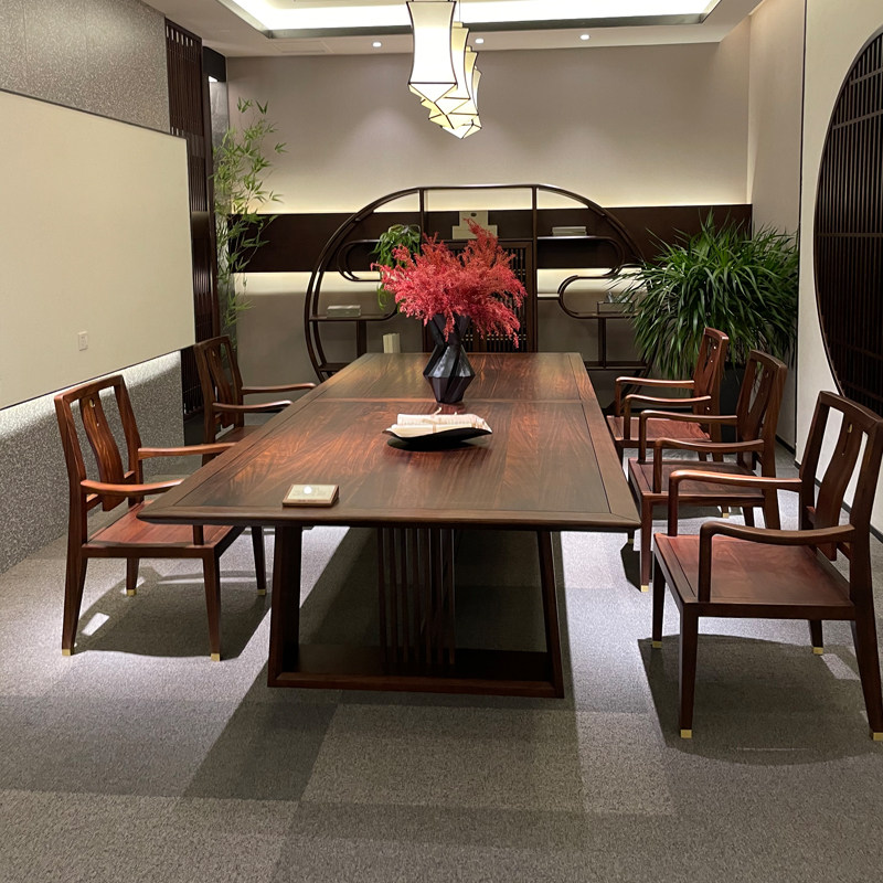New Chinese solid wood meeting table and chairs combination simple and long table office negotiate reception desk office training bench